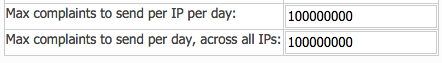 Maximum number of spam complaints to receive from Hotmail (Outlook.com) per day, and per hour